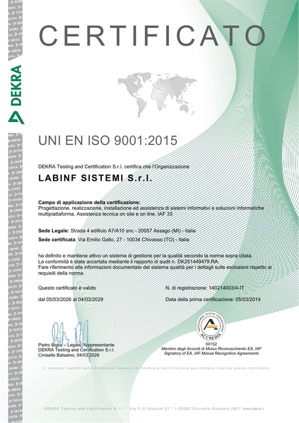 Certificato UNI EN ISO 9001:2015